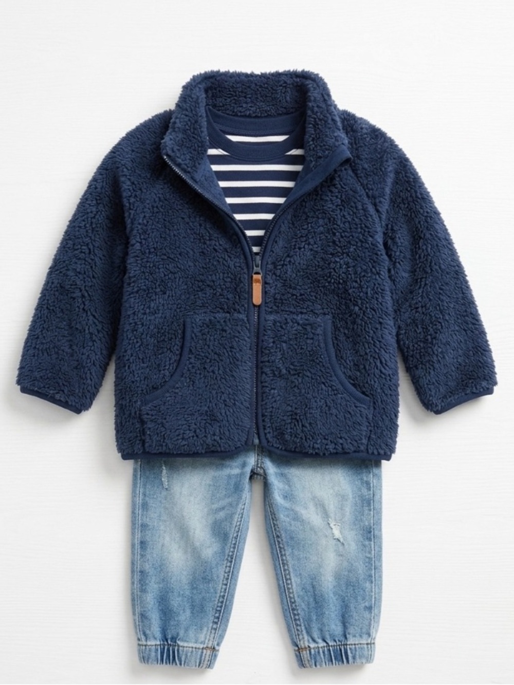 H&M Baby Line Toddler Navy High-Pile Teddy Fleece Coat, Size 4T 3-4YRS EUC